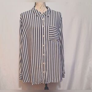 Avi Viv Women's  Size 3X Nautical Striped Button Down Long Sleeve Blouse
